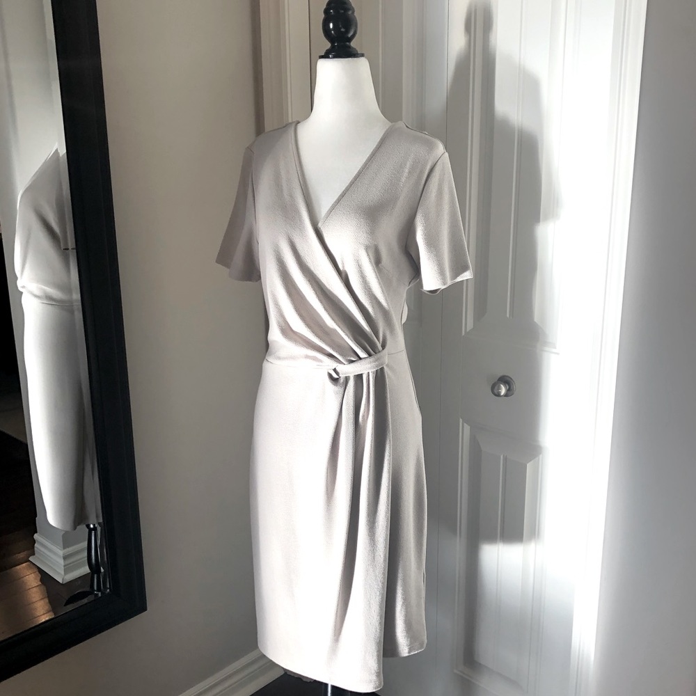 FAUX WRAP STRETCH CREPE DRESS SELECTED FEMALE MED